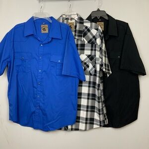 COEVALS CLUB Sz XL Lot Of 3 Short Sleeved Western Pearl Snap Shirts Plaid Black